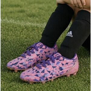 Dream Pairs Kids Soccer Cleats Pink Purple Geometric FG Youth Size 1